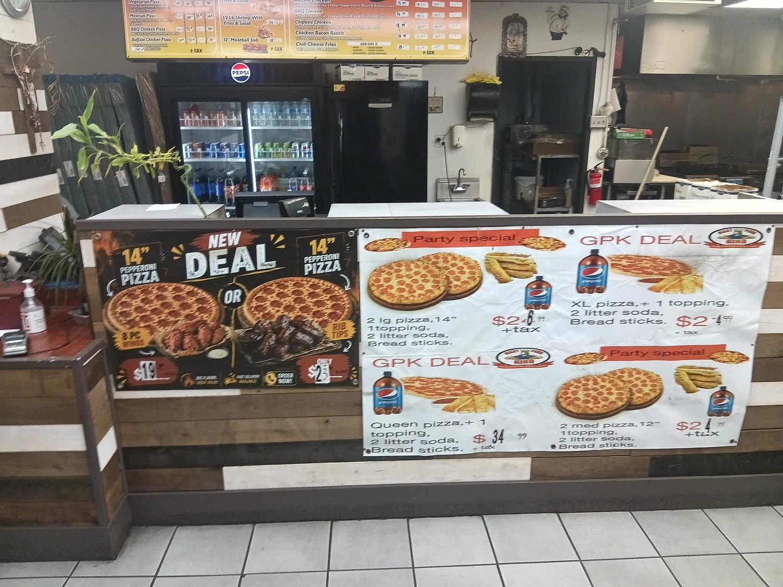 Counter with party deal banners